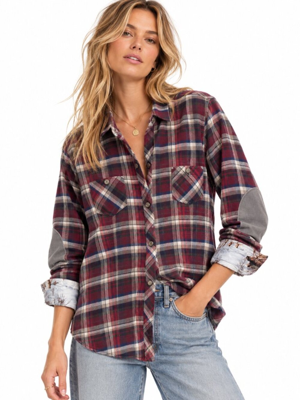 Pladra Peregrine Womens Flannel Shirt M Storm Red Plaid Elbow Patch Made in USA